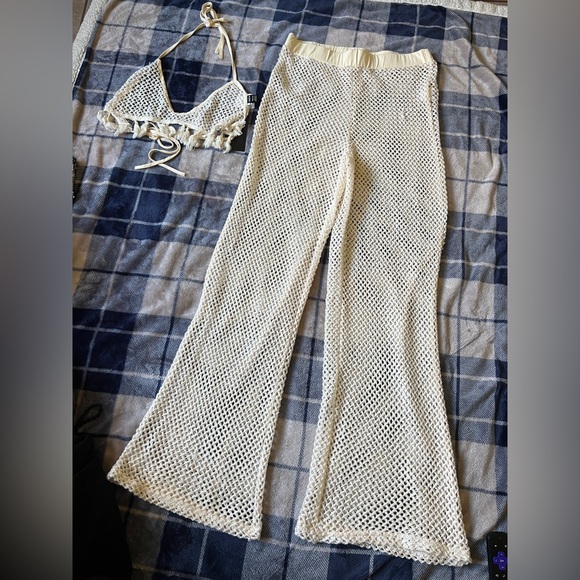 SHEIN Cream Crochet Wide-Leg Pants - Picture 2 of 13